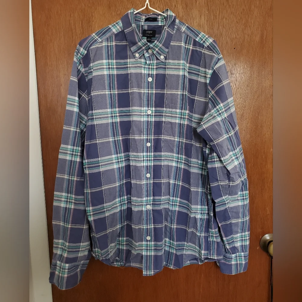 J. Crew | Men's L | Purple Summer Plaid Slim Long Sleeve Button Down